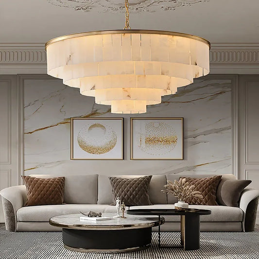 Natural marble luxury chandelier on a polished stainless steel frame