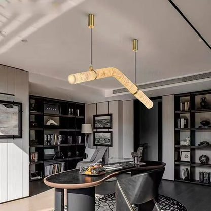 Brown bodied wave chandelier with faux alabaster diffusing shade