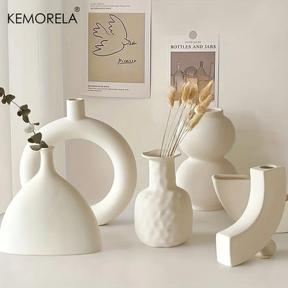 Style 4 circular hollow ceramic vase with bold sculptural donut ring silhouette