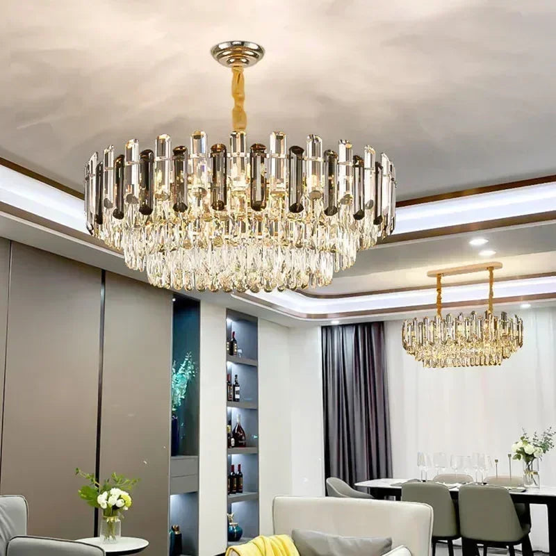 Round crystal pendant chandelier at 23.6 in (60 cm) on iron