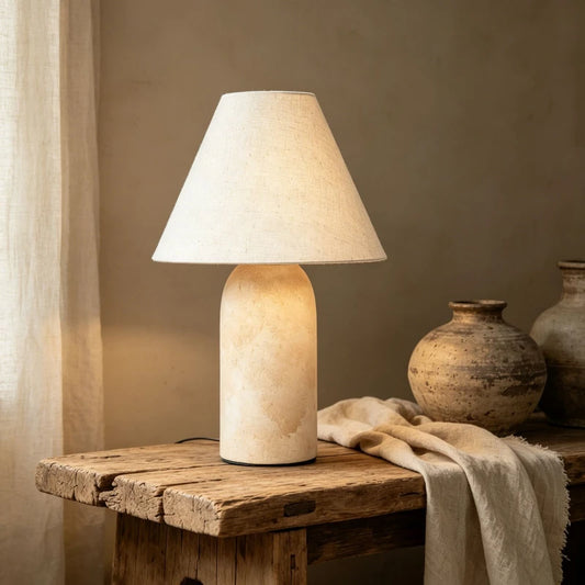 Luxury Spanish marble table lamp A style with cloth cord front view