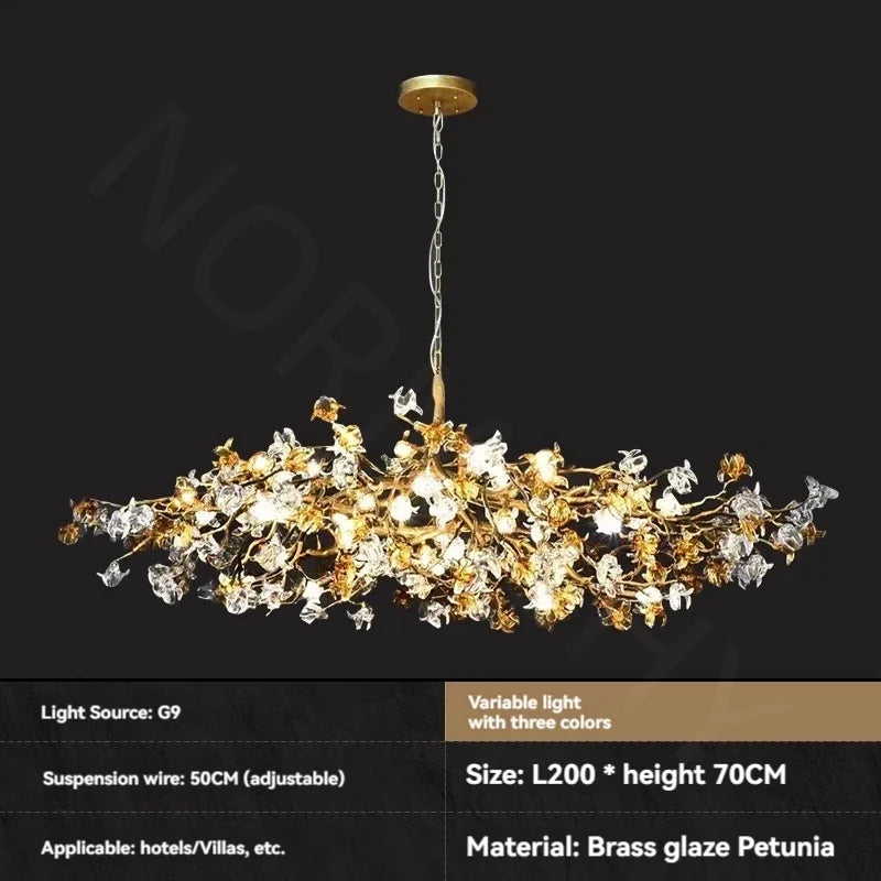 Long crystal chandelier at 160 by 50 centimetres for a bar counter