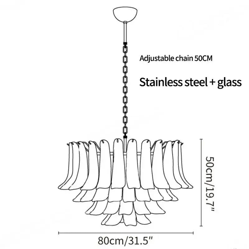 Tiered glass chandelier with slightly varied cloud patterning in each shade