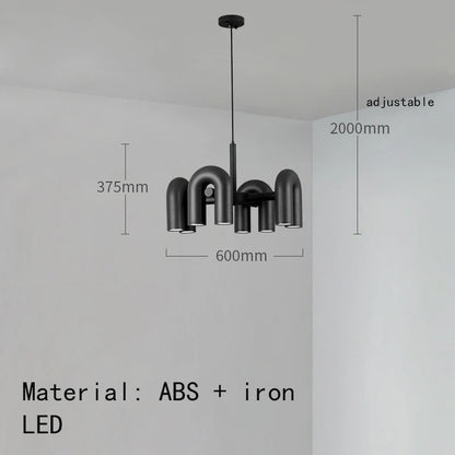 Eight light U shaped tube chandelier in blue on an iron chrome frame