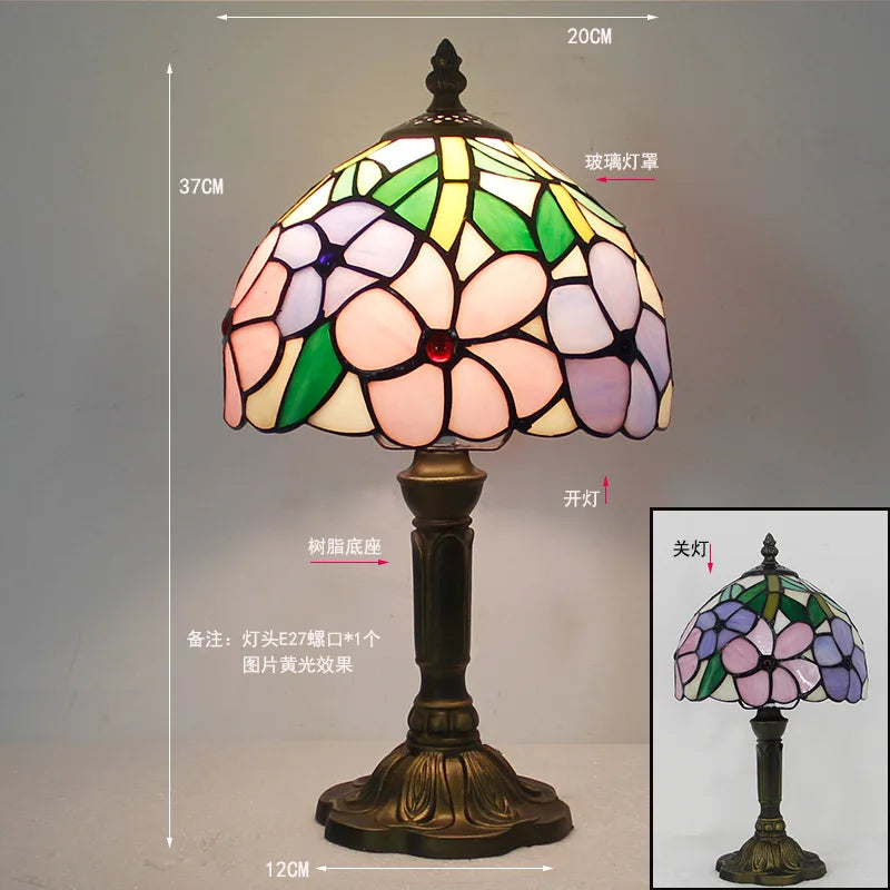Tiffany retro stained glass table lamp styled in restaurant bar setting