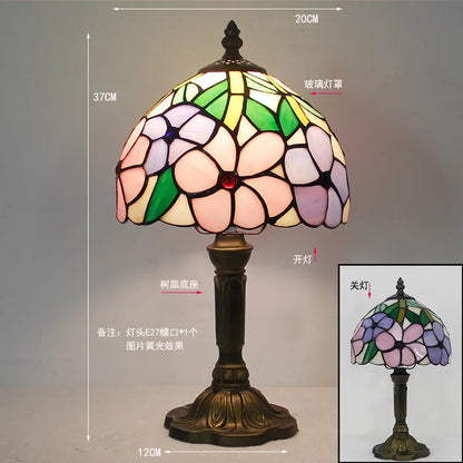 Tiffany retro stained glass table lamp styled in restaurant bar setting