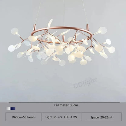Firefly chandelier with a 59.1 inch adjustable cable and included LEDs
