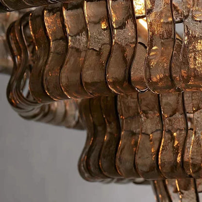Dimmable glass chandelier in warm 2700K to 3000K light, 90 to 260V