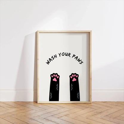 Wash Your Paws Black Cat Bathroom Canvas Wall Art