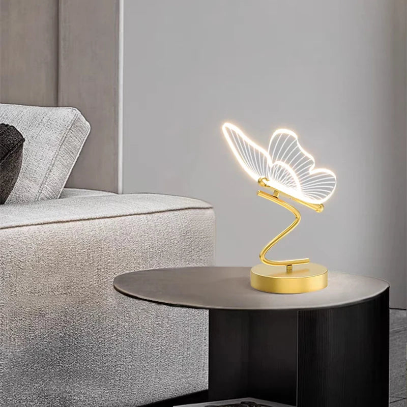 Nordic butterfly lamp US plug variant on bedside table side profile