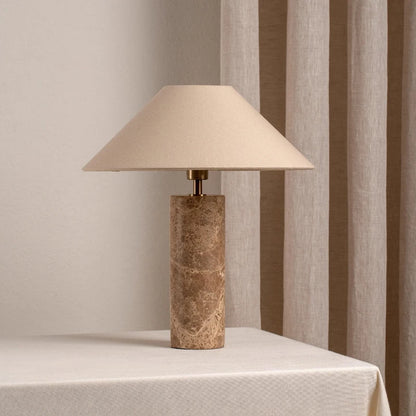 Marble cylinder lamp white light mode on restaurant table display
