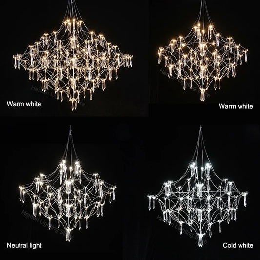 Luxury crystal ring chandelier with facets set across a gold metal body