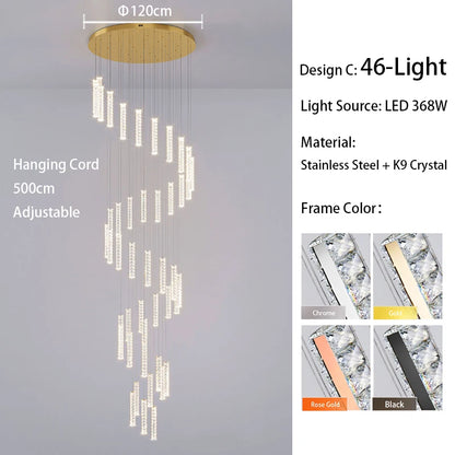 Spiral crystal chandelier rated for 90 to 260V household supply
