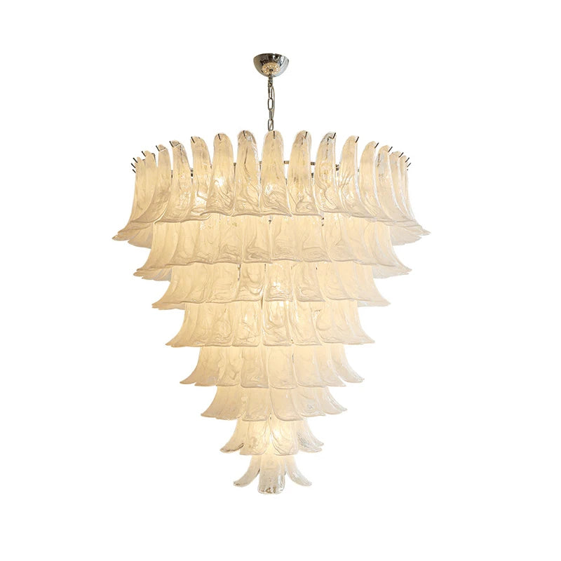 Amber glass chandelier measuring 31.5 in across with E14 bulbs included
