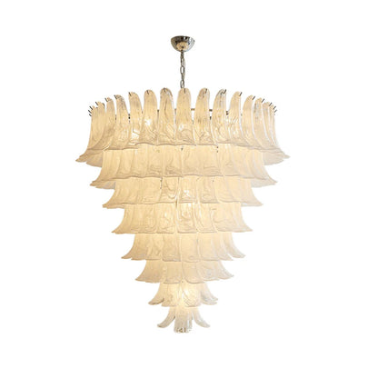 Amber glass chandelier measuring 31.5 in across with E14 bulbs included