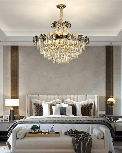 Gold crystal chandelier measuring 23.6 in (60 cm) across