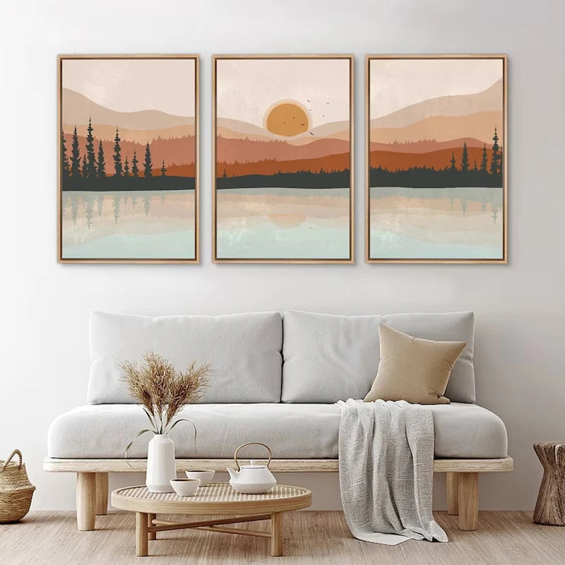 Sunset Forest Landscape 3-Piece Canvas Wall Art Set