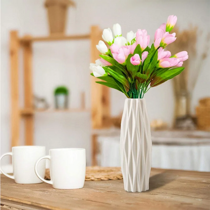 White boho plastic vase size B larger version for dining table centrepiece