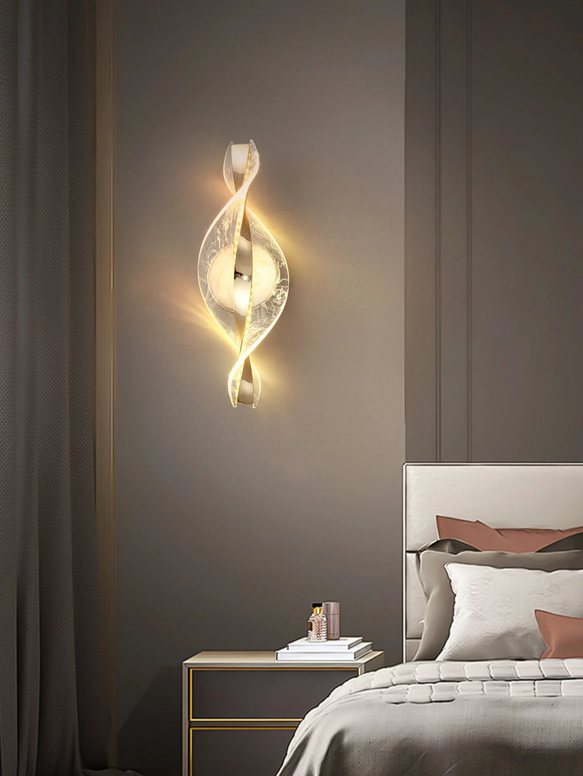 gold and black acrylic outdoor wall sconce, close-up of shade and hardware detail