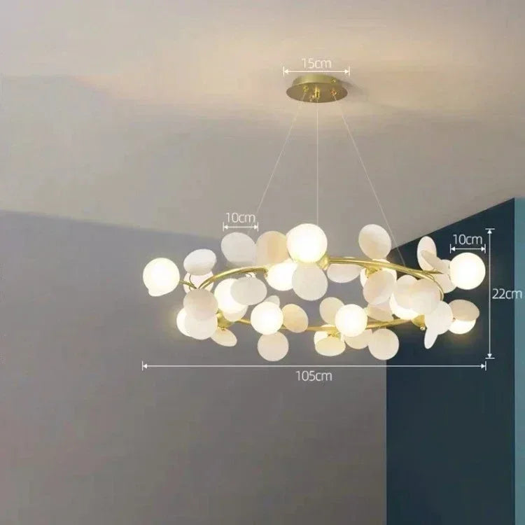 Three light switchable flower branch chandelier in painted metal