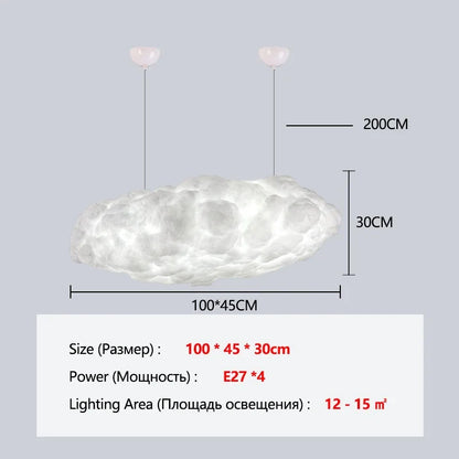 Large cloud pendant at 27.6 in long in white light for a dining room