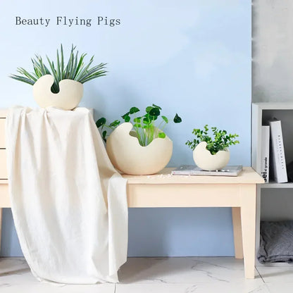 Nordic white ceramic egg shell vase flower pot home décor