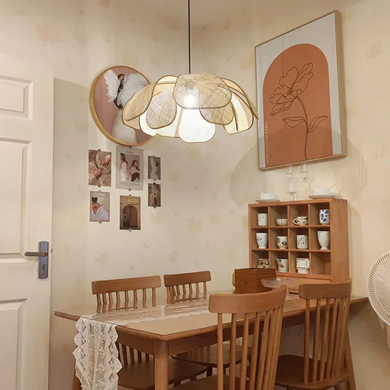 Woven Rattan Petal Chandelier