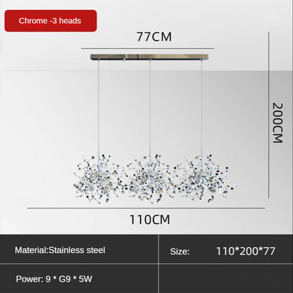 Chrome stainless steel chandelier with two heads in a long row