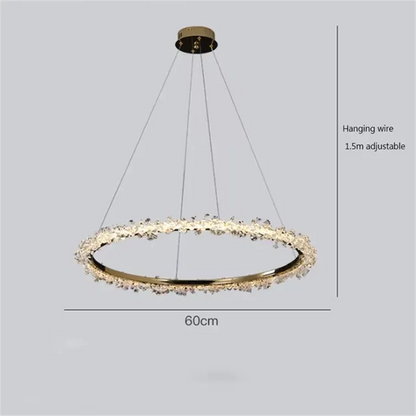 Single ring chandelier at 31.5 in across, semi-flush mounted