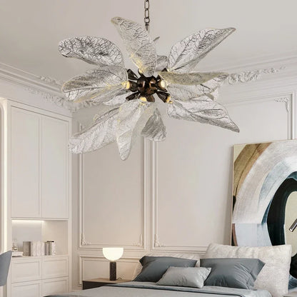 Leaf petal chandelier in a 70 centimetre diameter with plated iron arms