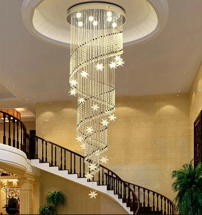 Crystal chandelier, 39.4 in across and 196.9 in long, for a stairwell