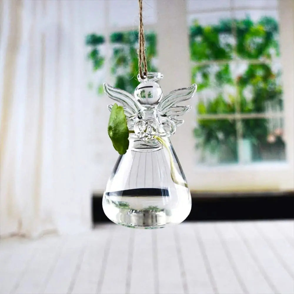 Pair of glass angel vases in small and large sizes shown together