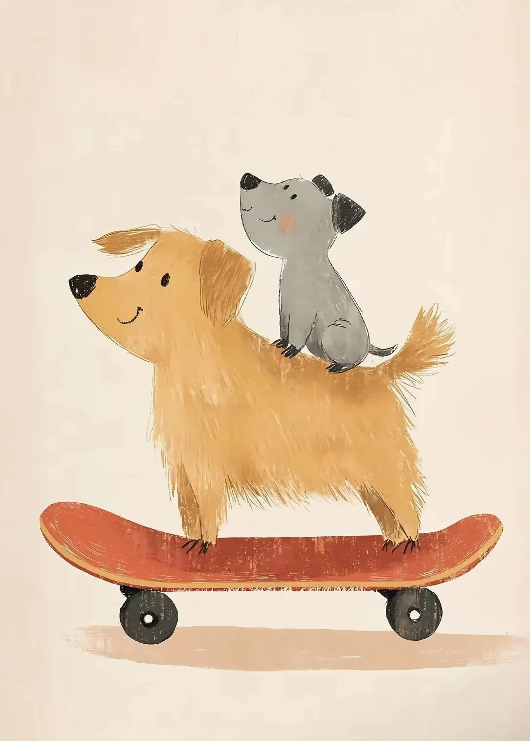 Cute Skateboard Animals Kids Canvas Wall Art Print