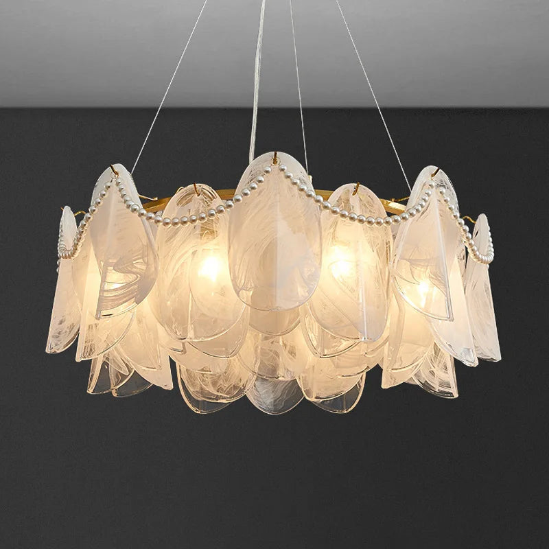 Gold chandelier at 19.7 in across, flush mounted with E14 bulbs