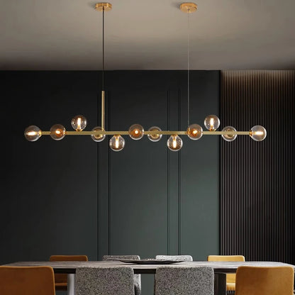 Twelve head linear chandelier, 59.8 inches long, in a white iron finish