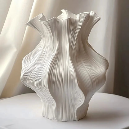 Nordic white textured ceramic vase 3D wave pattern tabletop décor