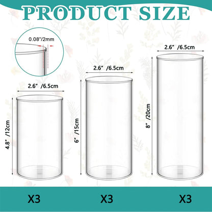 Clear glass cylinder vase close-up showing straight walls and base clarity