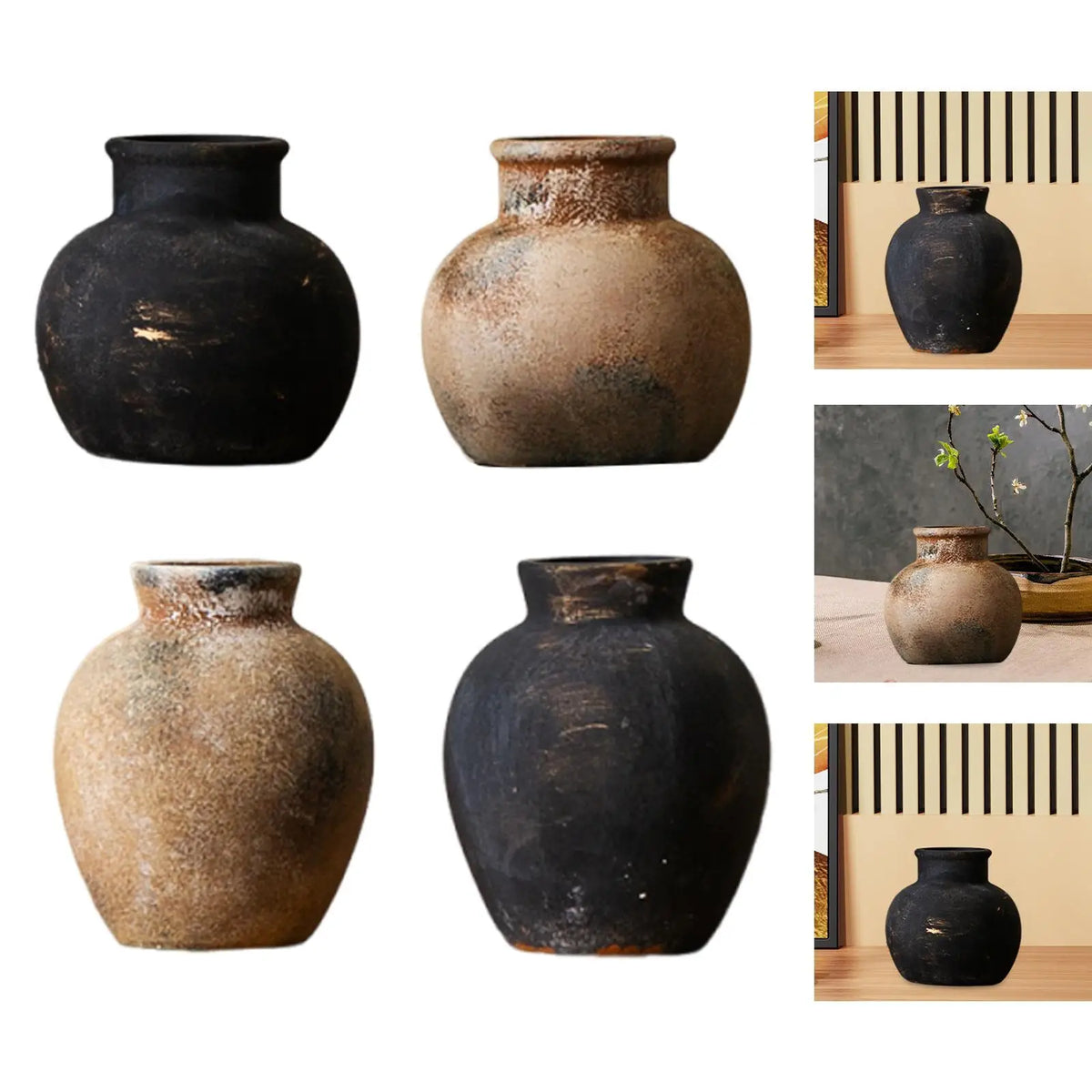 Rustic Wabi Sabi ceramic vase farmhouse fireplace living room