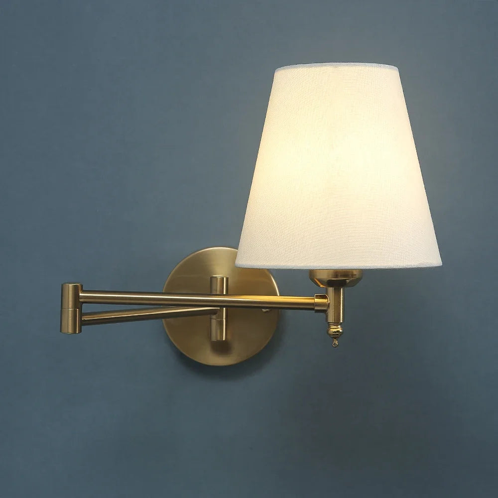fabric shade wall sconce, front view on white background