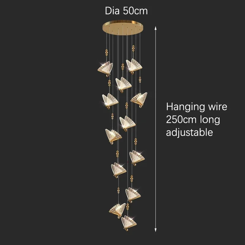 Crystal butterfly detail suspended on the chandelier clear filament
