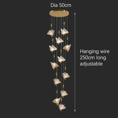 Crystal butterfly detail suspended on the chandelier clear filament