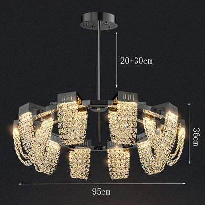 Black linear crystal chandelier spanning 47.2 in (120 cm) long
