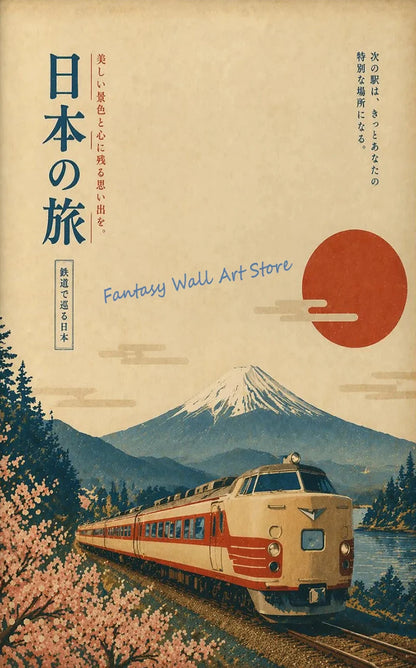 Vintage Japanese Railway Landscape Canvas Wall Art