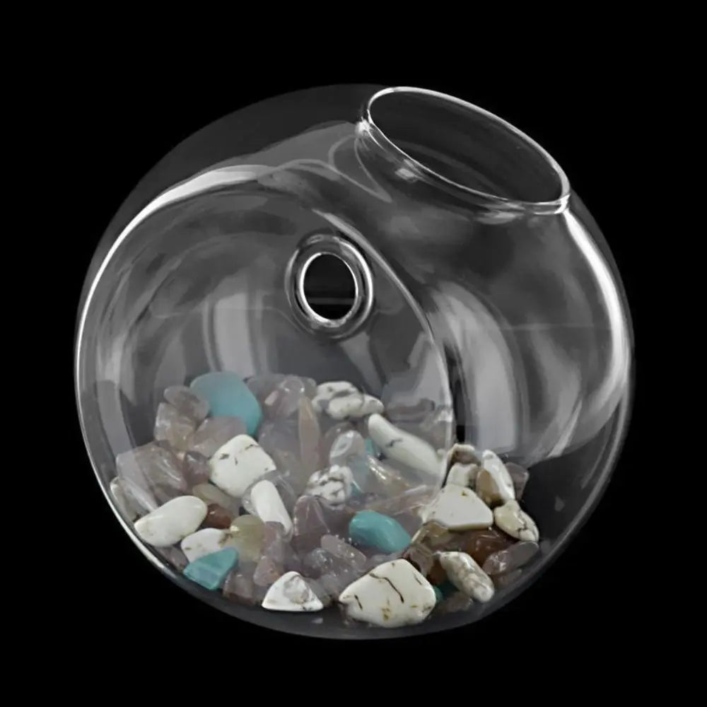 Clear glass semicircular wall vase shown in three sizes on white background