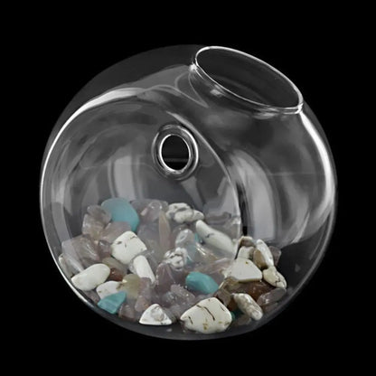 Clear glass semicircular wall vase shown in three sizes on white background