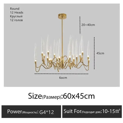 Crystal branch chandelier at 23.6 in diameter with 18 lit heads
