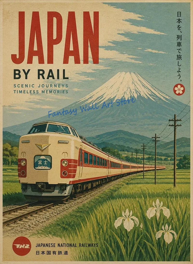 Vintage Japanese Railway Landscape Canvas Wall Art