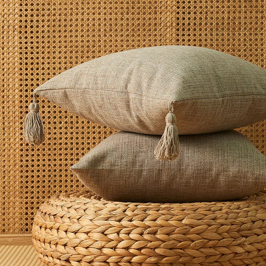 Linen Tassel Lumbar Pillow Cover