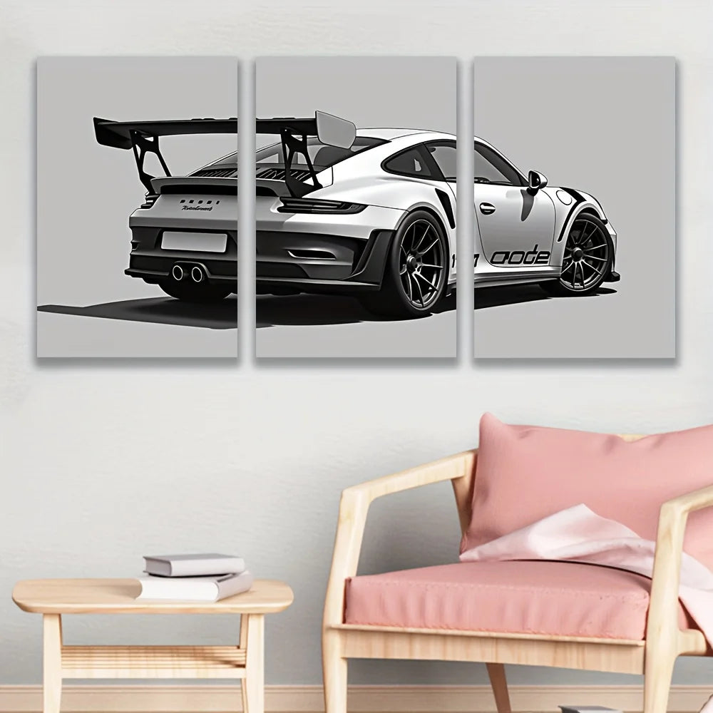 Sports Car GT3 Supercar 3-Piece Framed Canvas Set