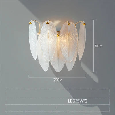 Feather glass chandelier shown lit in warm white 3000K E14 light